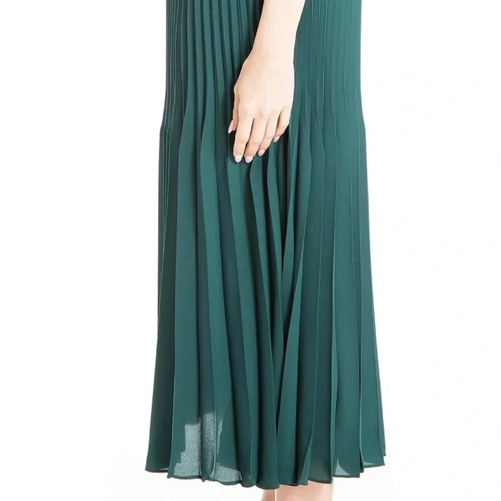 Green Emerald elastic waist Pleated Midi Skirt XS‎